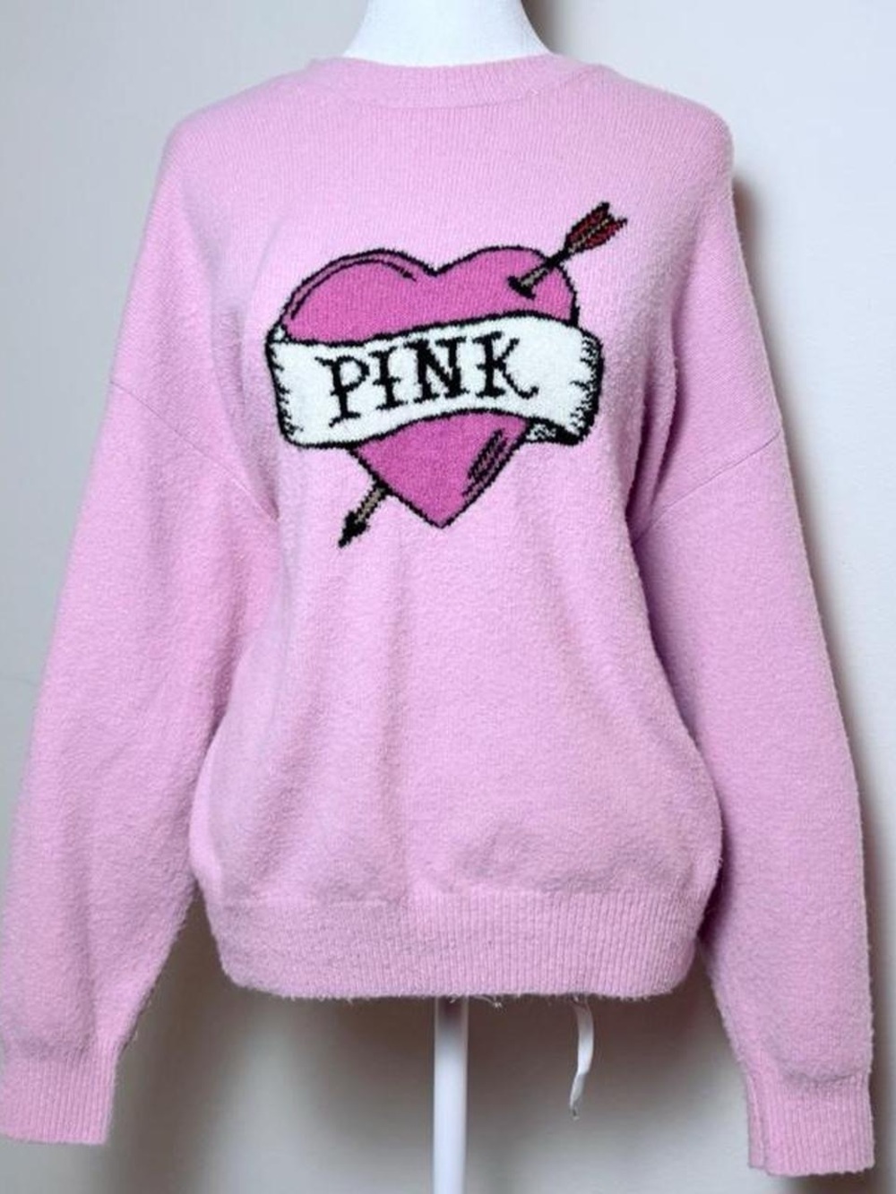 PINK Victoria's Secret Graphic Heart Crewneck Sweater - Light Pink